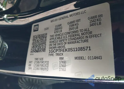 2025 Chevrolet Colorado Zr2 из США, поврежденный, VIN 1GCPTFEK0S1108571